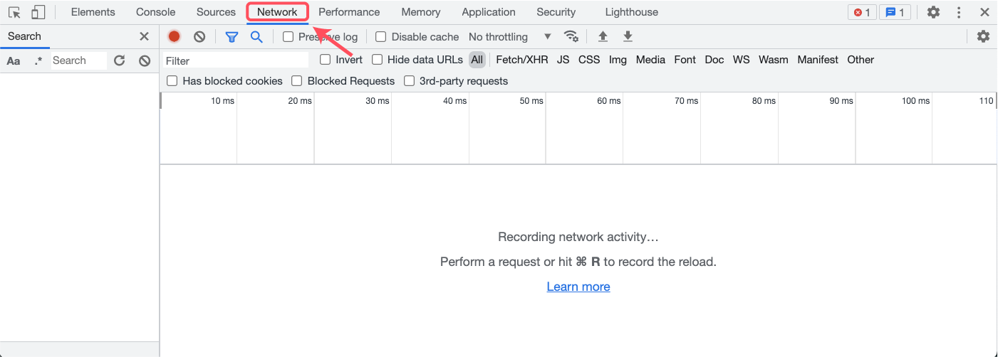 Open network tab in developer console